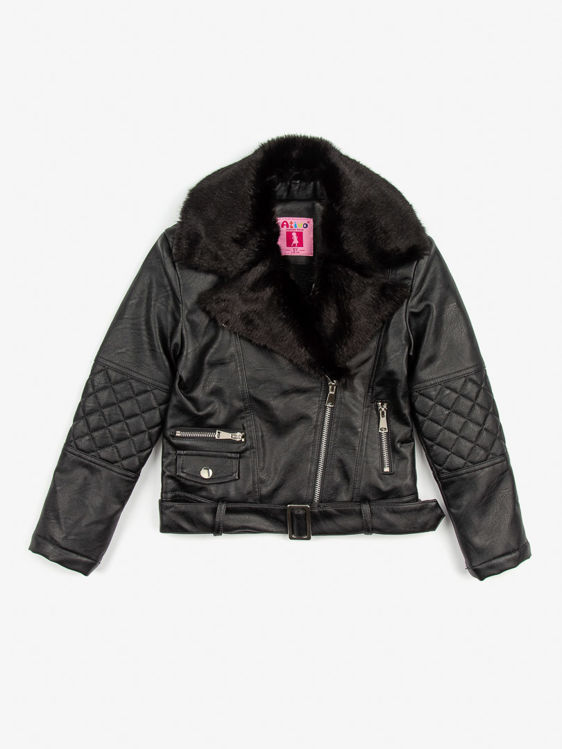 Picture of Leather LOOK  jacket with detachable fur collar. FUR LINED
